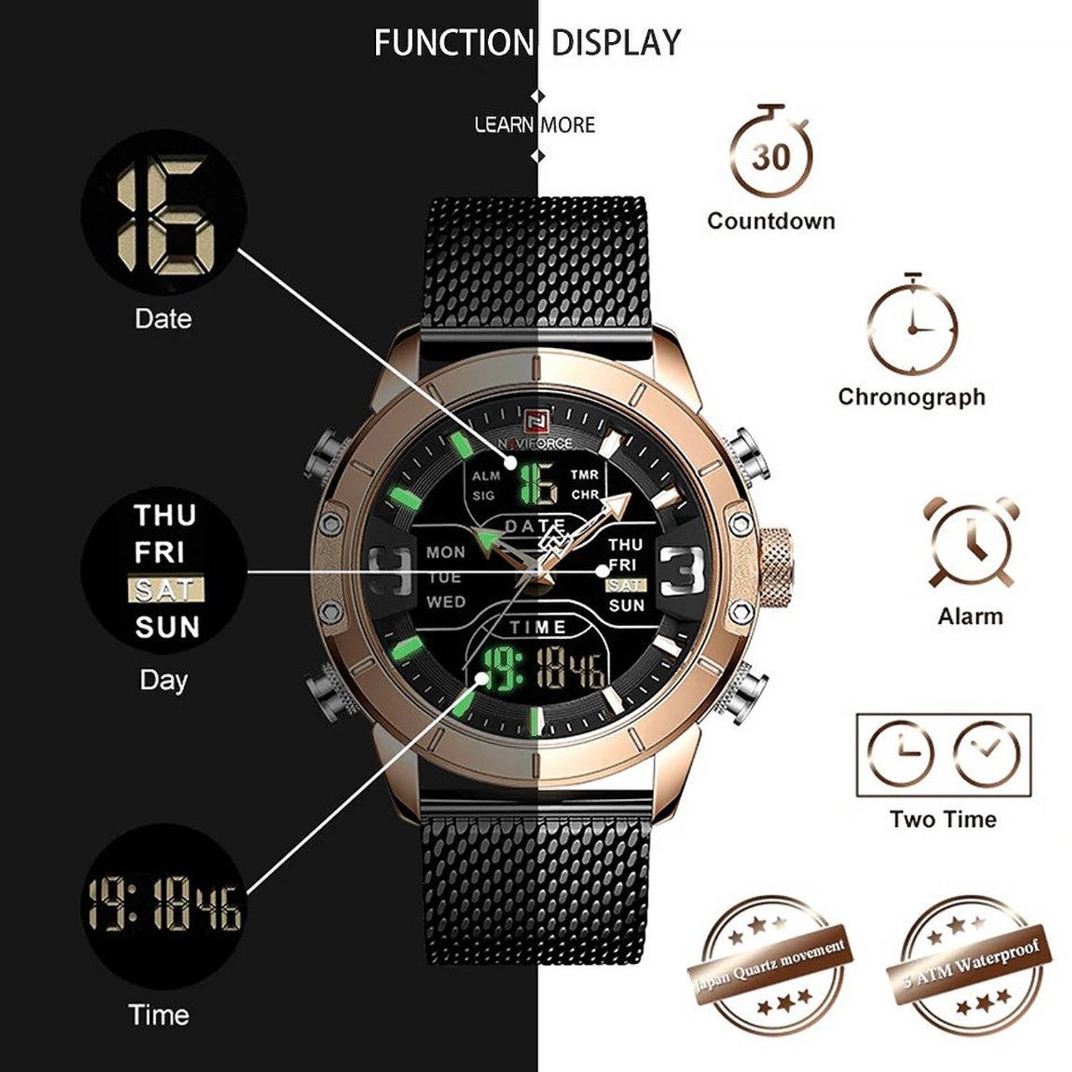 NAVIFORCE NF-9153BKG NF-9153 Analog-Digital Watch - For Men - Buy