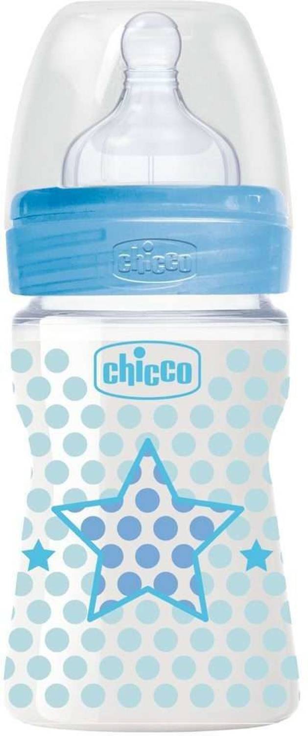 Chicco Well Being Feeding Bottle Blue , 0m+, regular flow - 150 ml