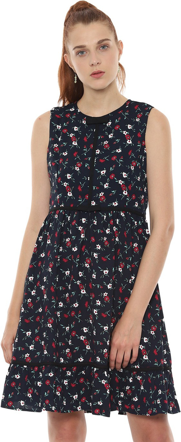 Image of VAN HEUSEN Women Fit and Flare Dark Blue Knee Length Dress