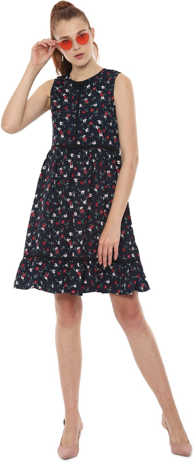 Image of VAN HEUSEN Women Fit and Flare Dark Blue Knee Length Dress
