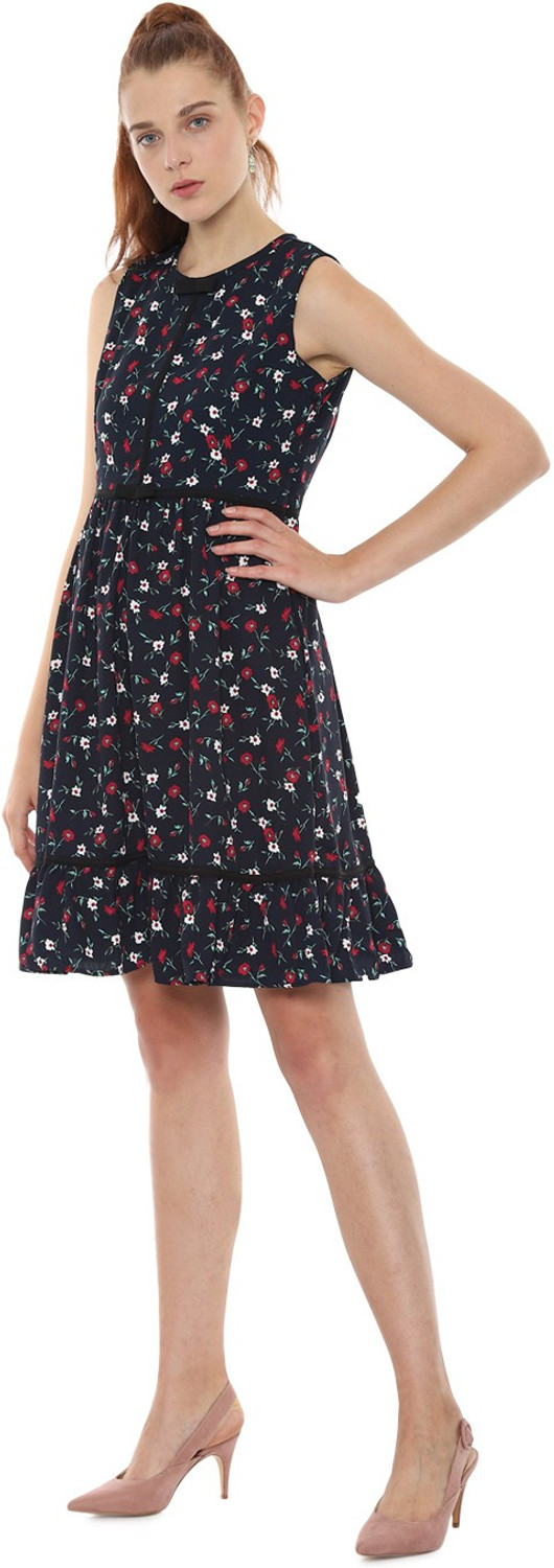 Image of VAN HEUSEN Women Fit and Flare Dark Blue Knee Length Dress