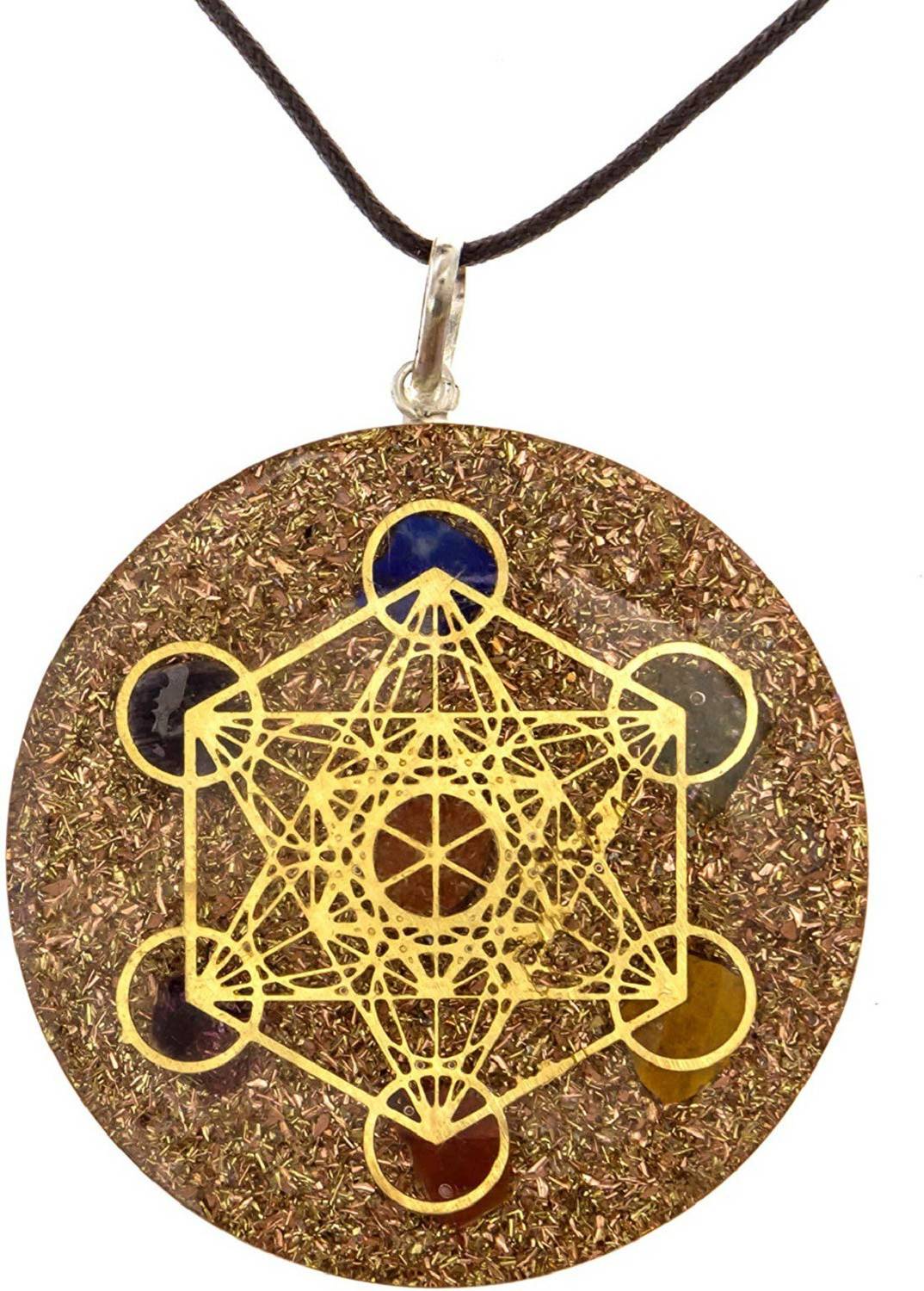 AIR9999 metatron’s cube merkaba seven chakras sacred geometry orgone pendant Crystal Crystal Pendant