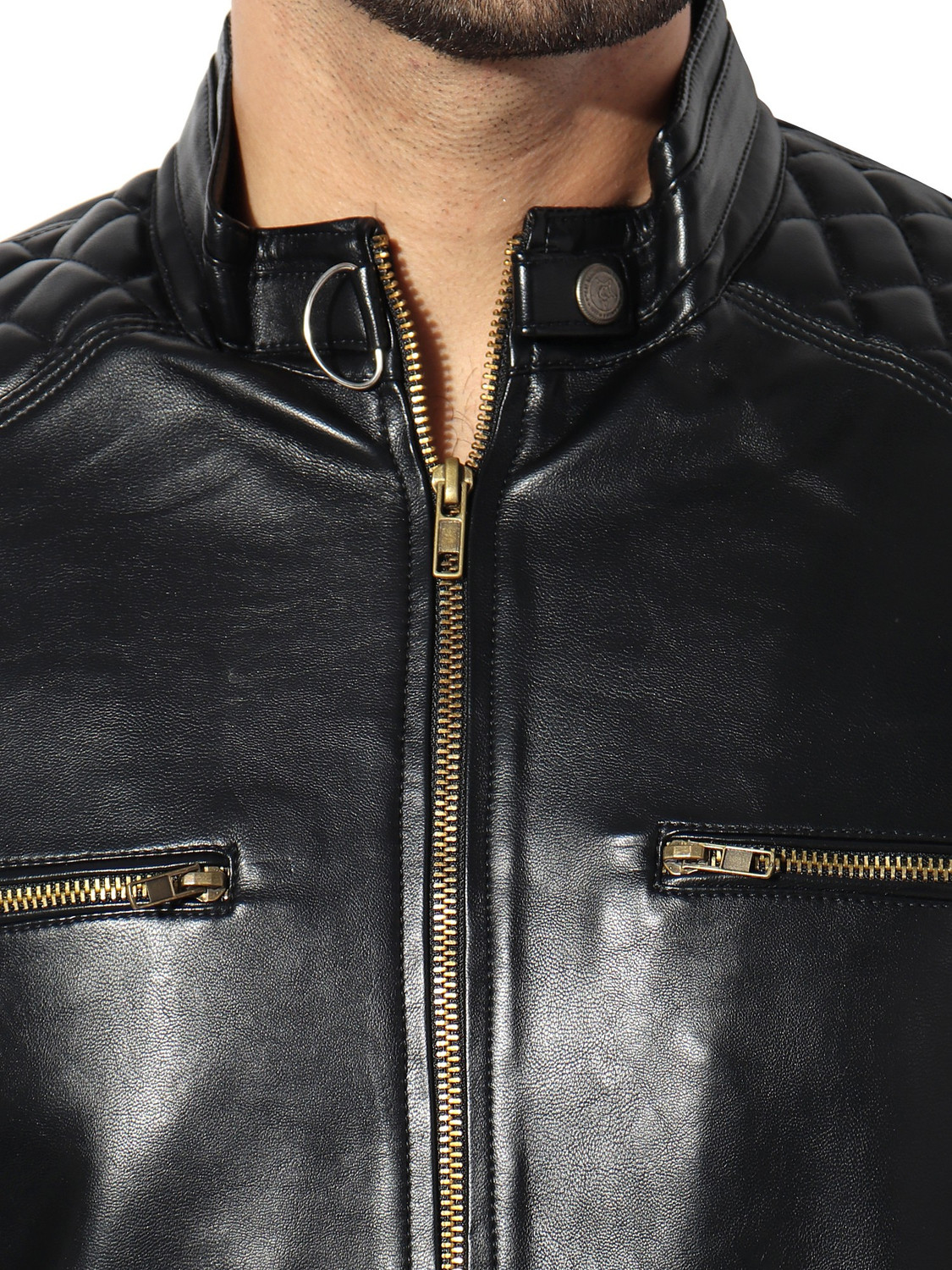 Image of Garmadian Men Solid Leather Jacket