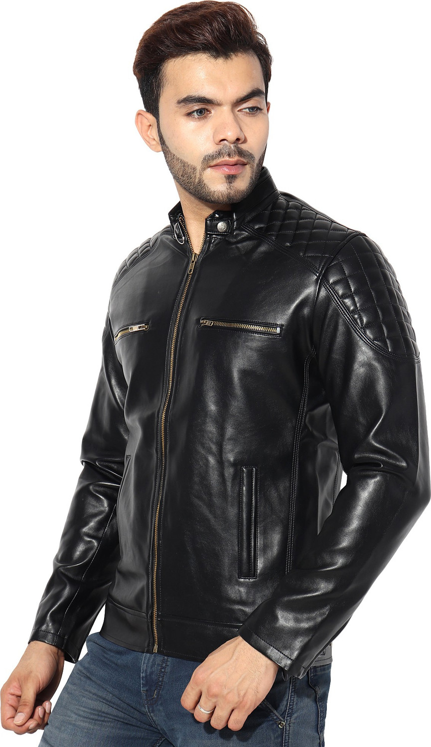Image of Garmadian Men Solid Leather Jacket