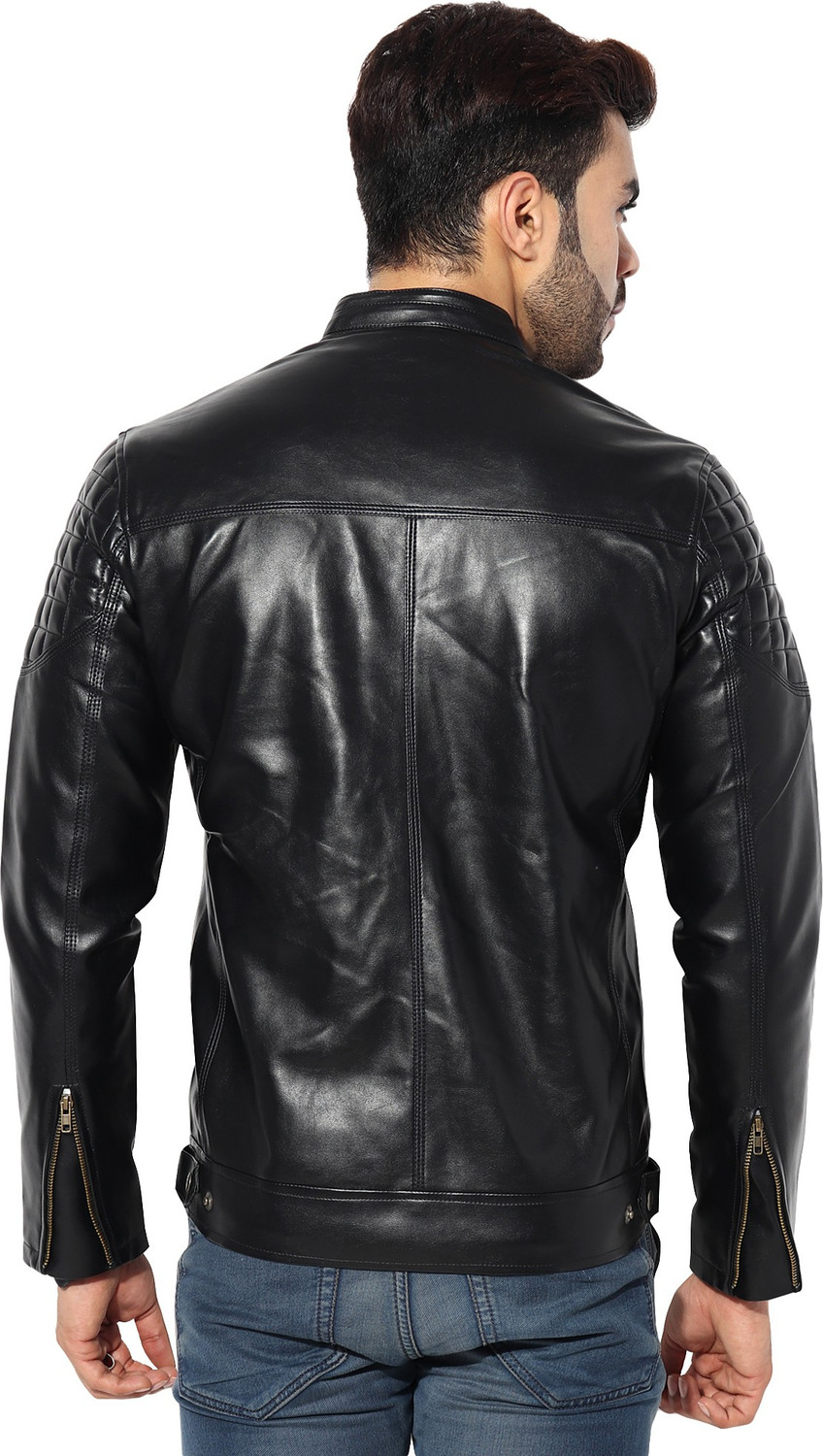 Image of Garmadian Men Solid Leather Jacket