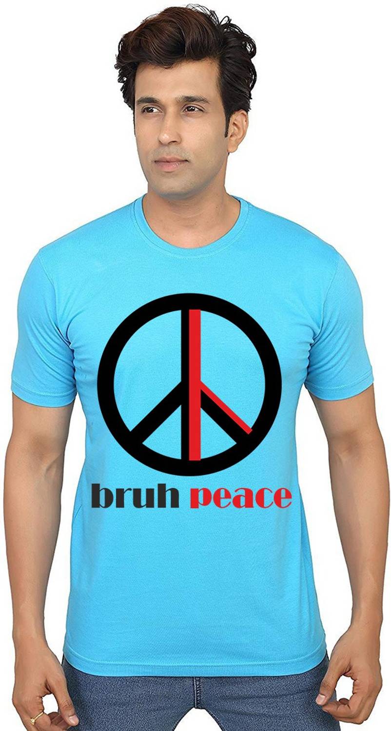 Aseria Printed Men Round Neck Light Blue T-Shirt