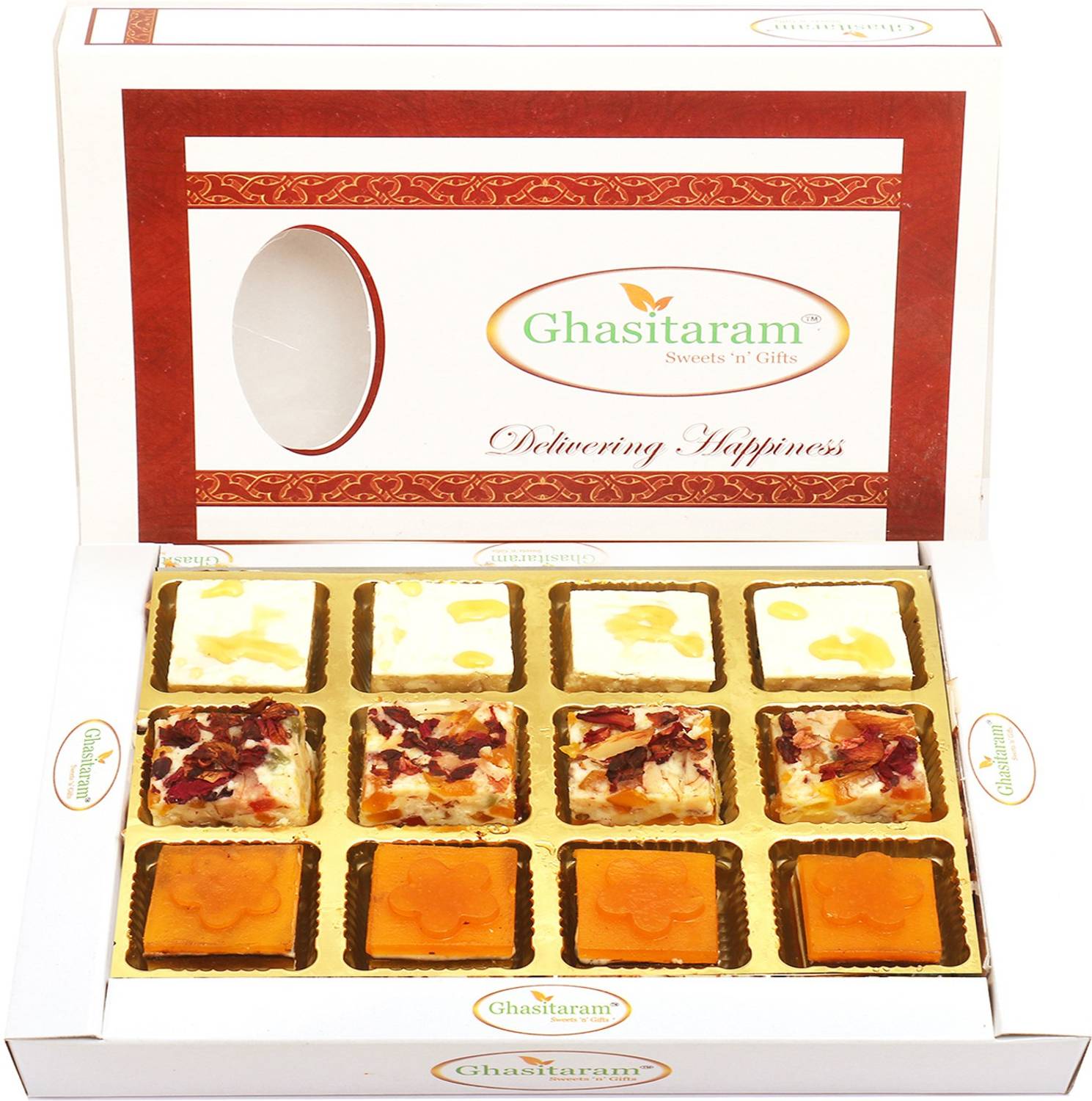 Ghasitaram Gifts Sweets-Choco Honey and Mango Delight Sweets 12 pcs