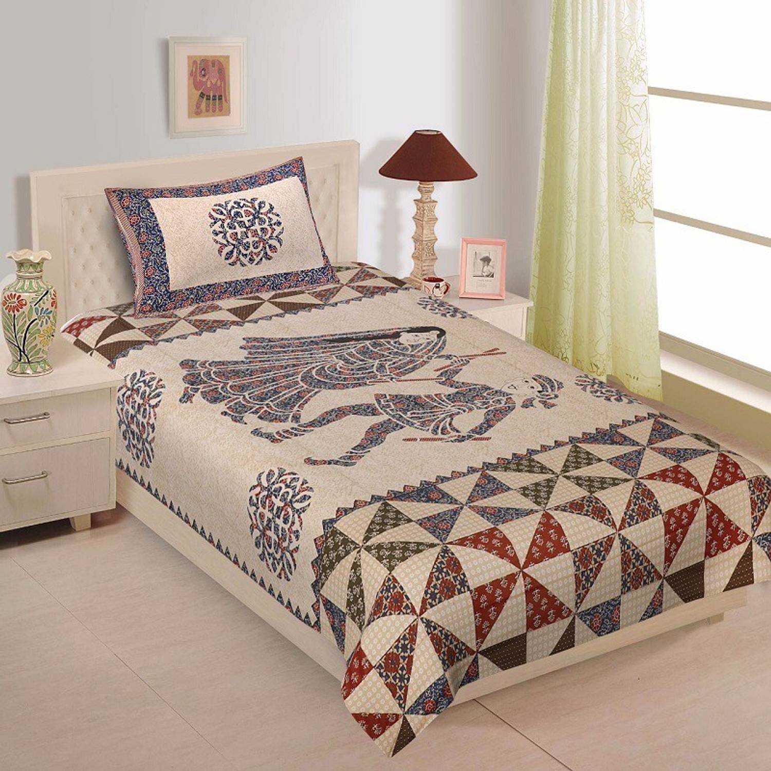 AAKARSH INTERNATIONAL Cotton Single Flat 110 TC Printed 1 Bedsheet with 2 Pillow Covers