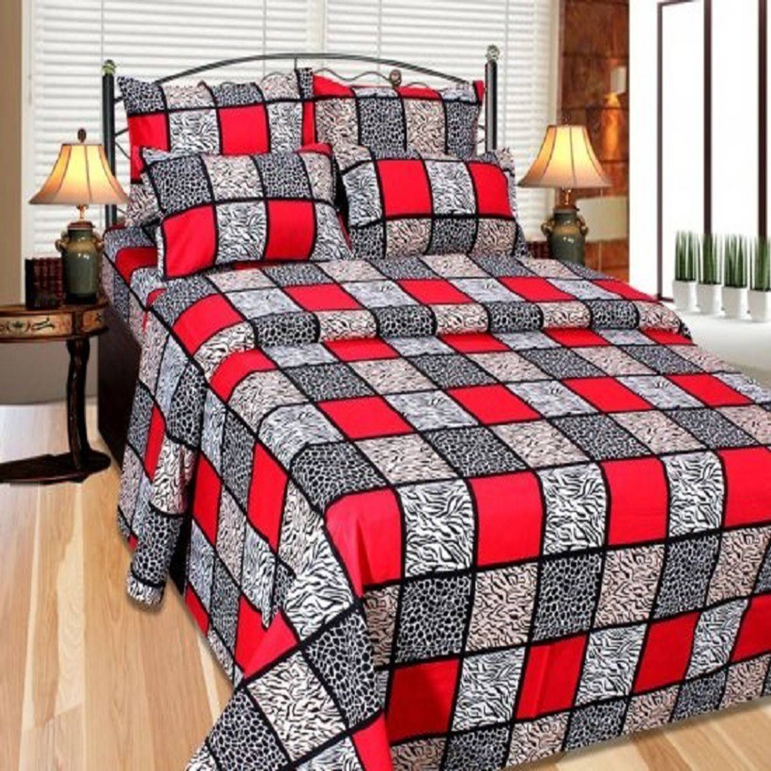 AAKARSH INTERNATIONAL Cotton Double Flat 110 TC Checkered 1 Bedsheet with 2 Pillow Covers