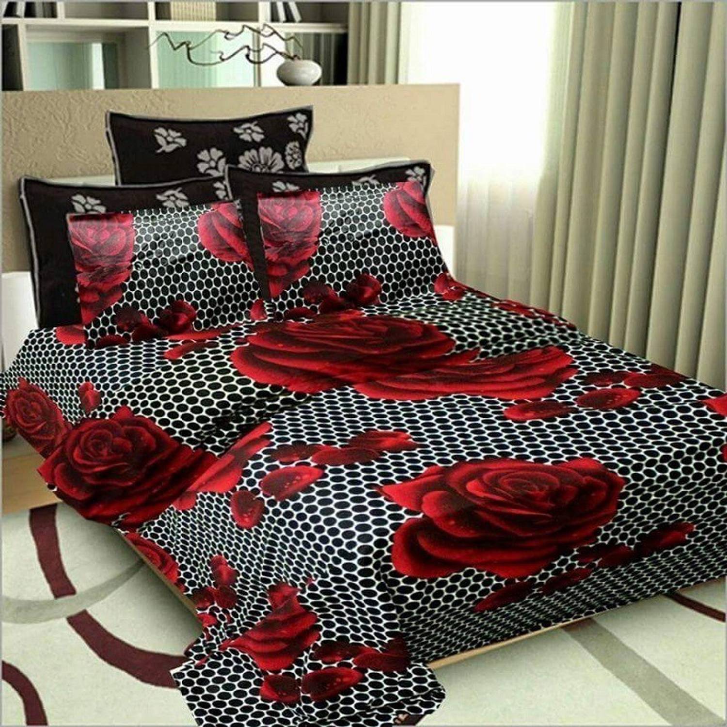 AAKARSH INTERNATIONAL Cotton Double Flat 110 TC Floral 1 Bedsheet with 2 Pillow Covers