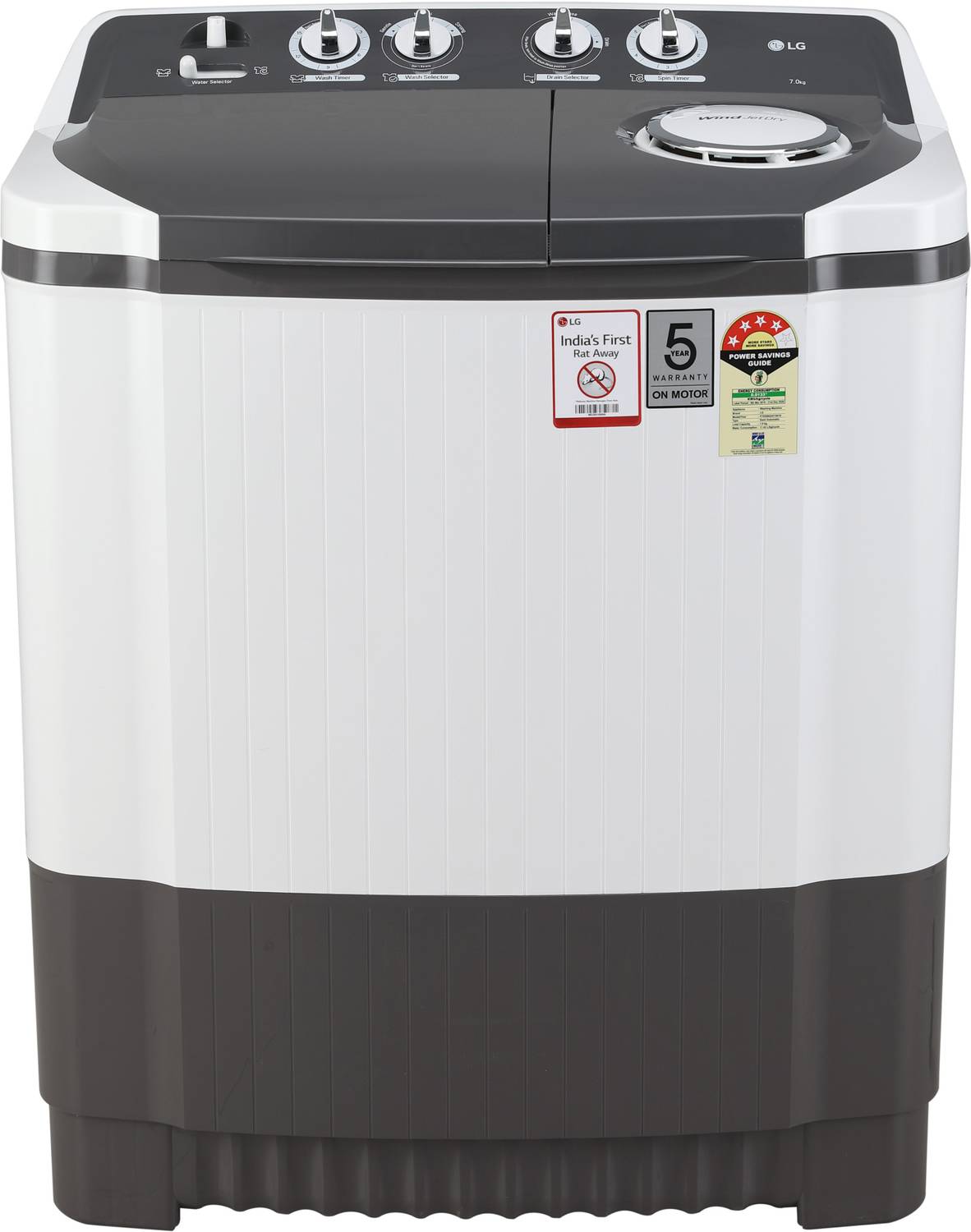 LG 7 kg 4 Star Semi Automatic Top Load Grey, White