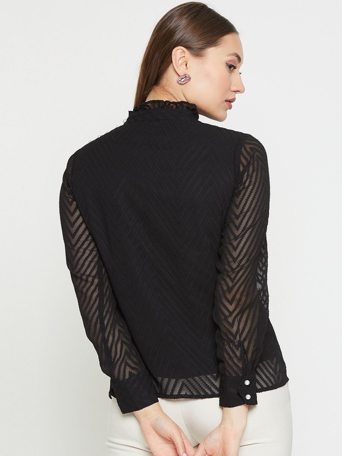 Image of RARE Casual Full Sleeve Solid Women Black Top