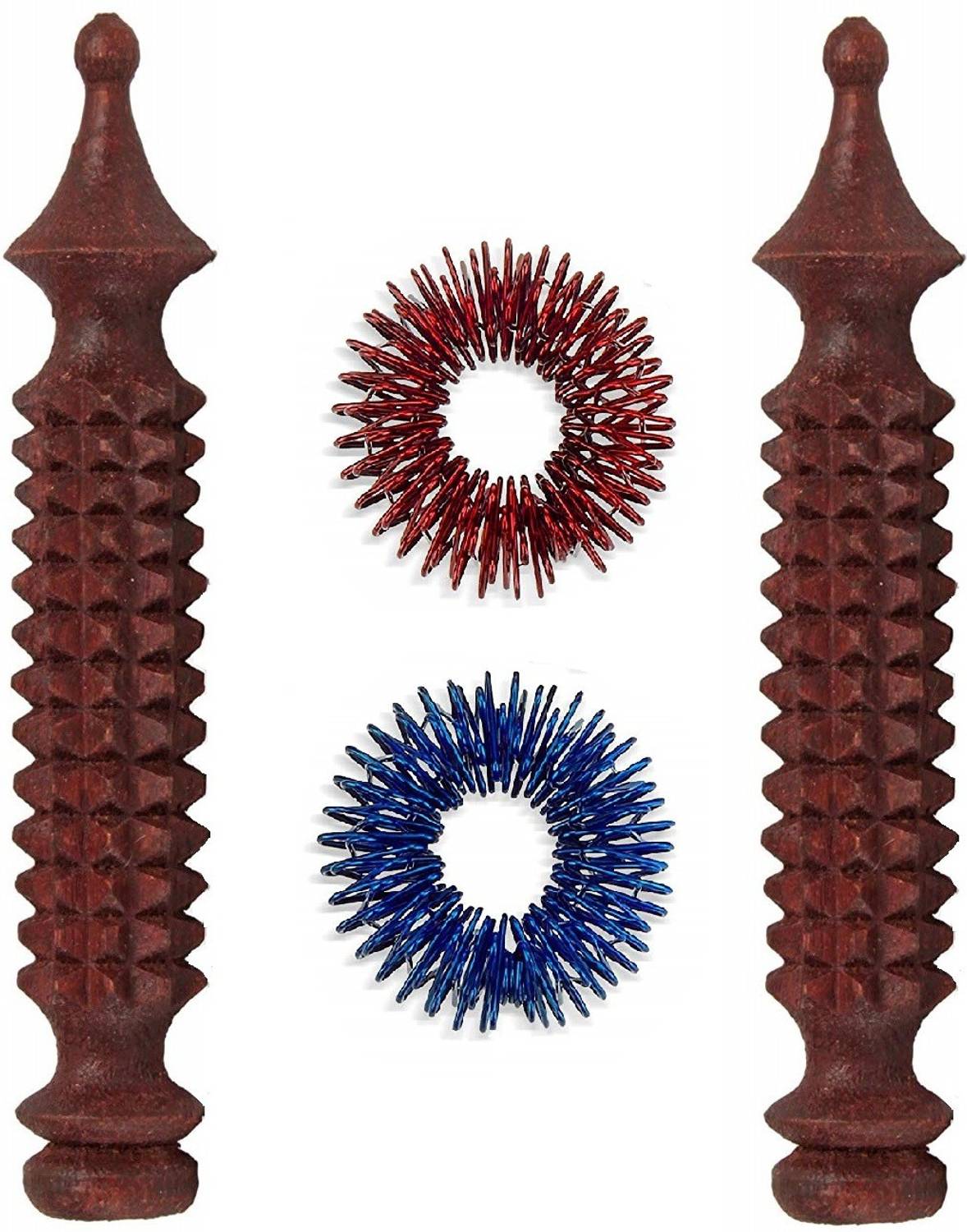 AHCS Accupressure High Quality Wooden Jimmy Probe Therapeutic Stick + Sujok Finger Ring Massager