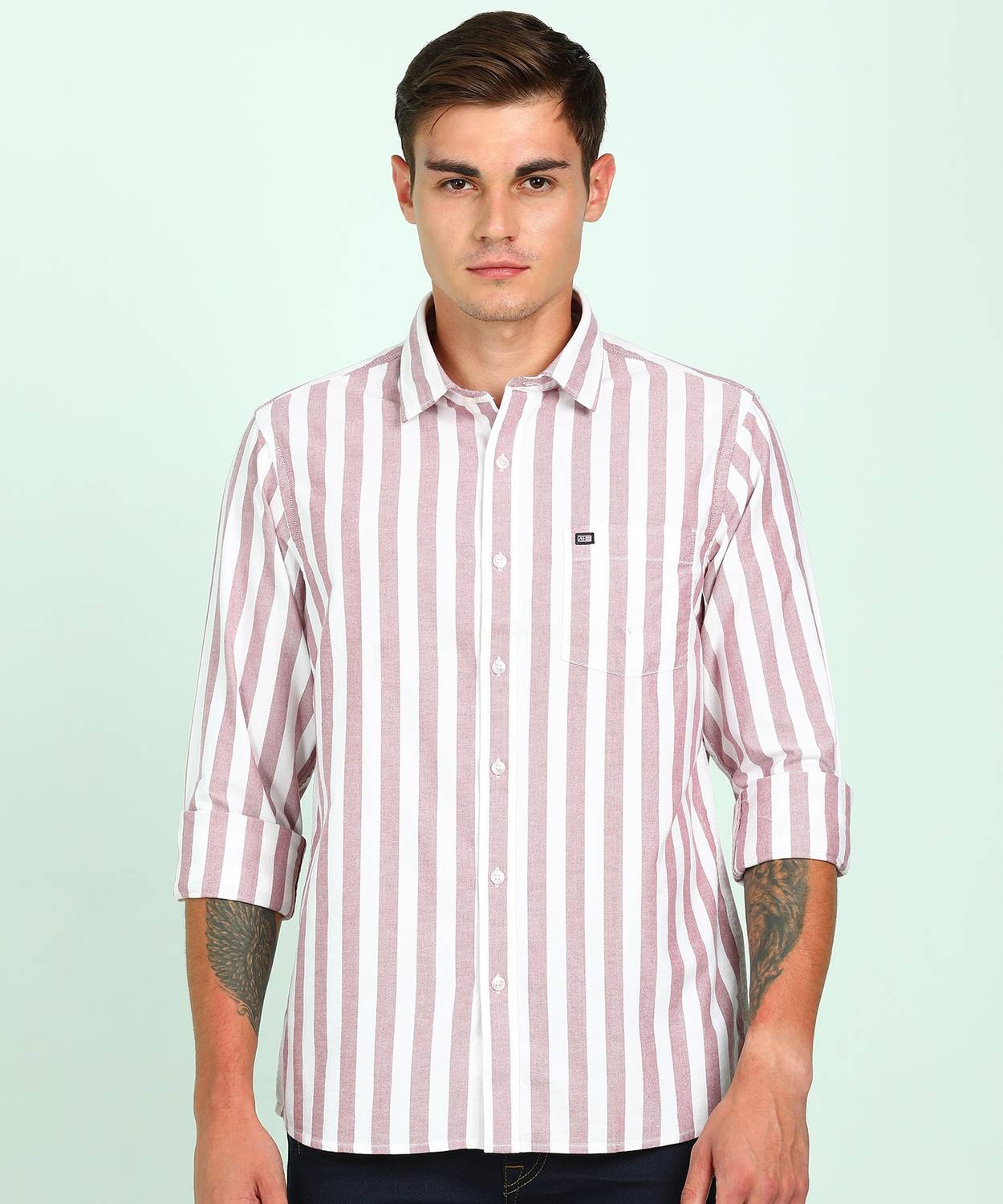 Arrow Sport Men Striped Casual Purple, White Shirt