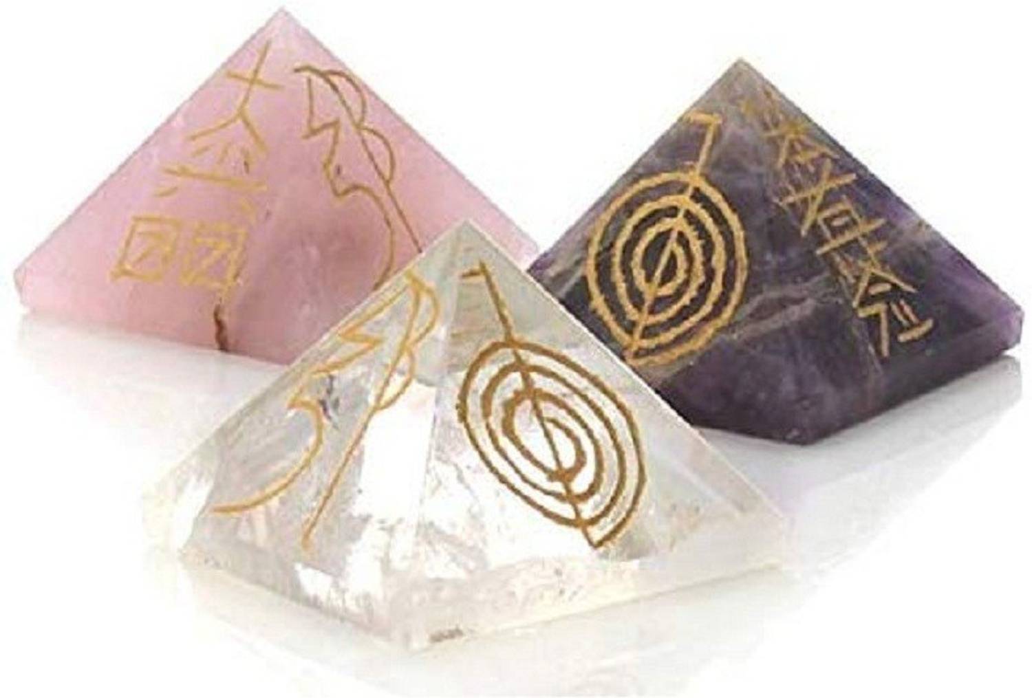 AIR9999 clear quartz, rose quartz and amethyst reiki symbol engraved Decorative Showpiece  -  2.6 cm