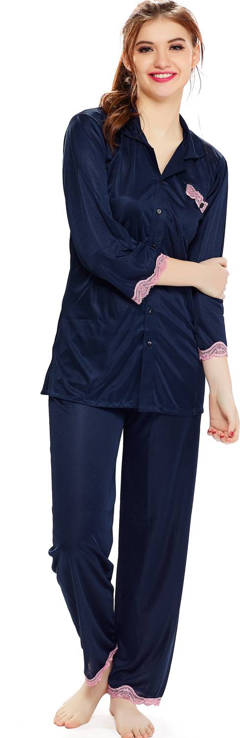 AV2 Women Solid Dark Blue Top & Pyjama Set