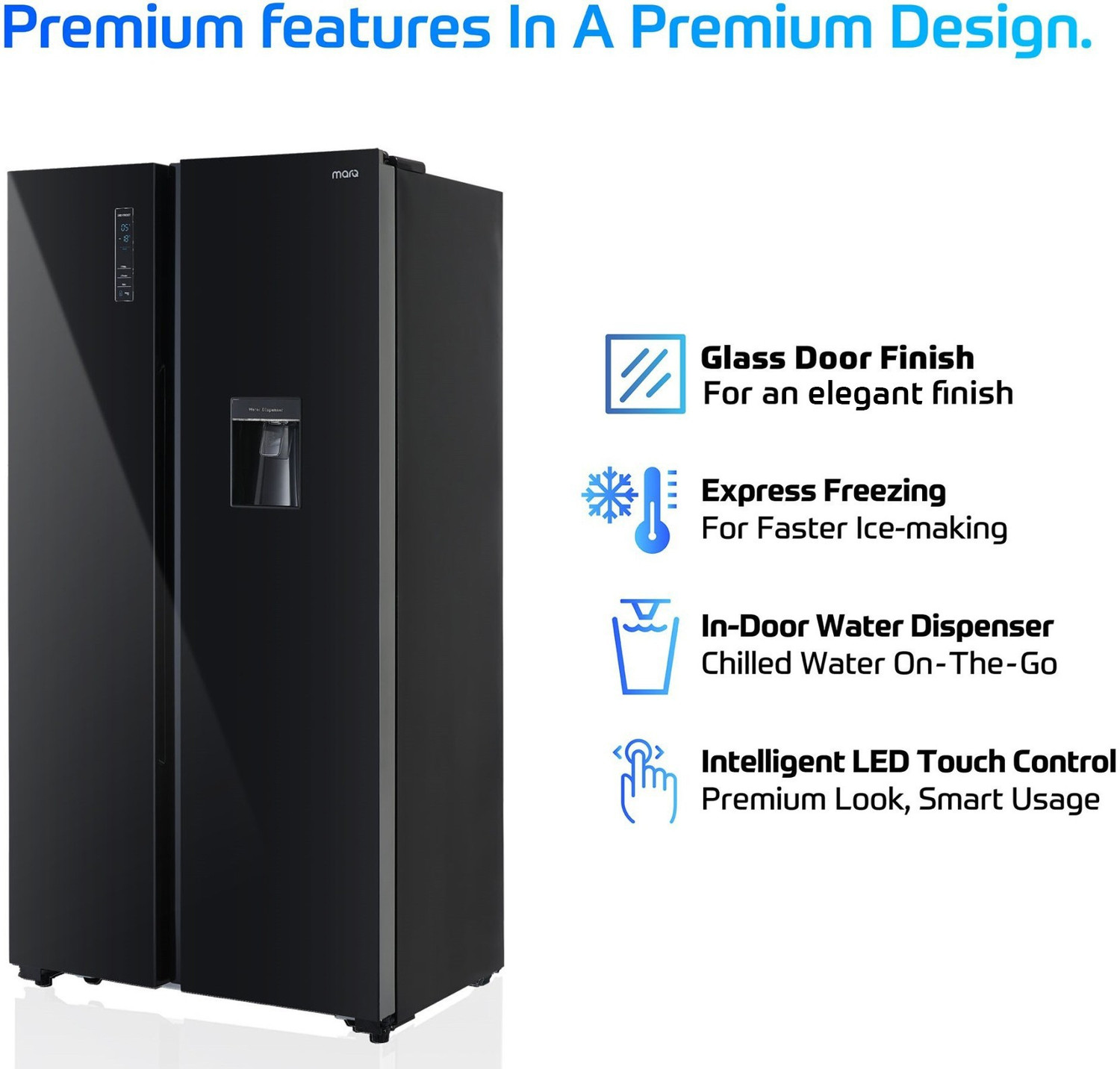Image of MarQ by Flipkart 566 L Frost Free Side by Side Refrigerator with Glass Door