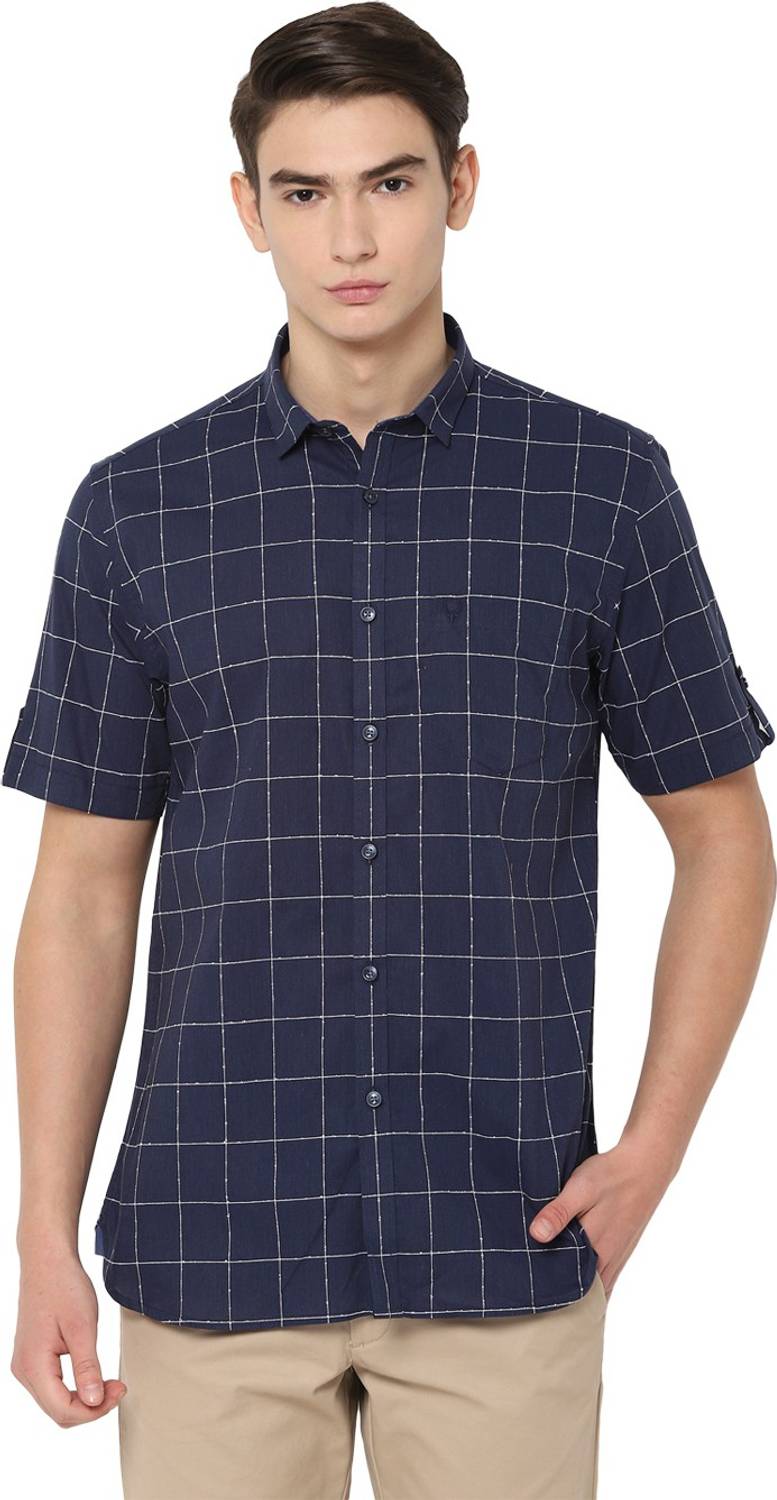 Allen Solly Men Checkered Casual Dark Blue Shirt