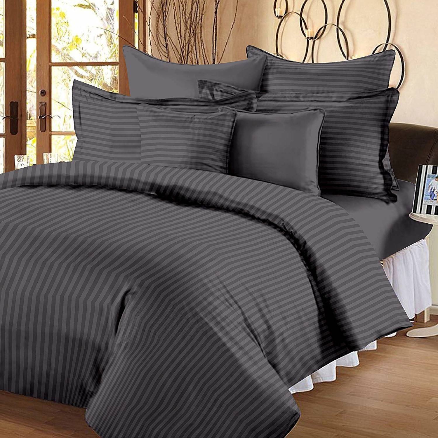 Jinaya's Cotton King Flat 302 TC Striped 1 Bedsheet with 2 Pillow