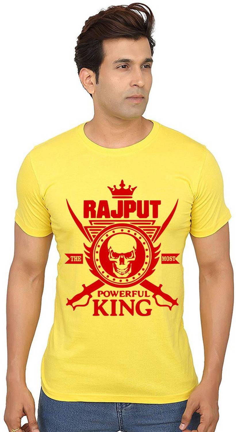 Aseria Printed Men Round Neck Yellow T-Shirt