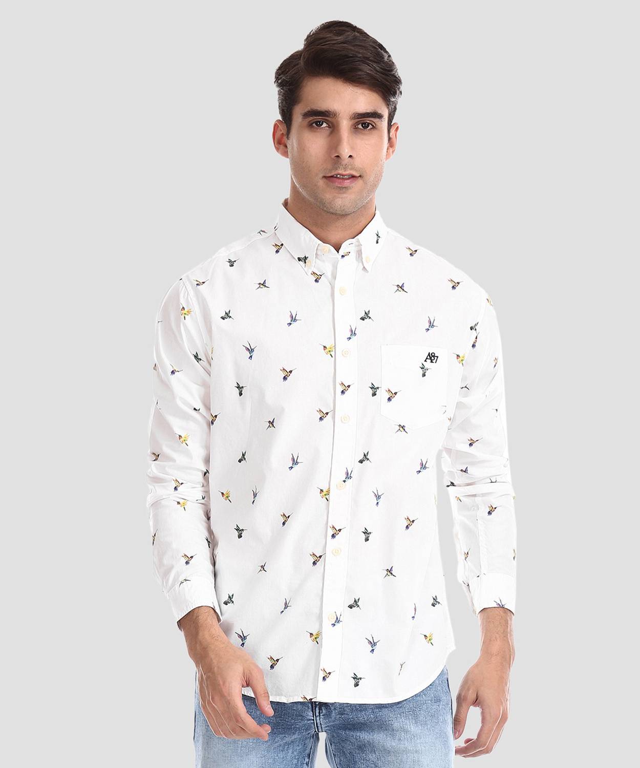 AEROPOSTALE Men Printed Casual White Shirt