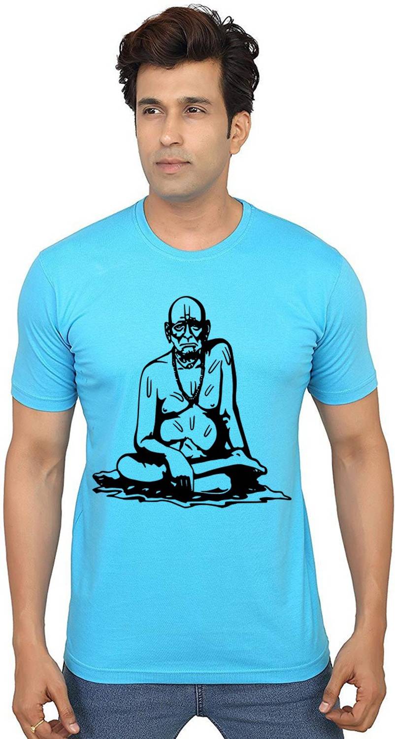 Aseria Printed Men Round Neck Light Blue T-Shirt
