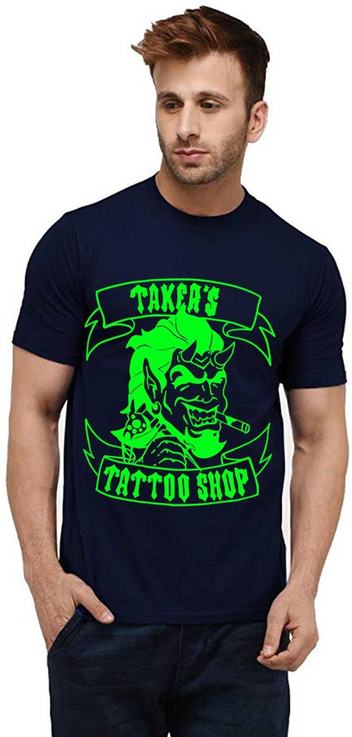 Aseria Printed Men Round Neck Dark Blue T-Shirt