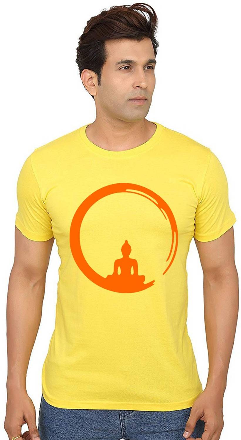 Aseria Printed Men Round Neck Yellow T-Shirt