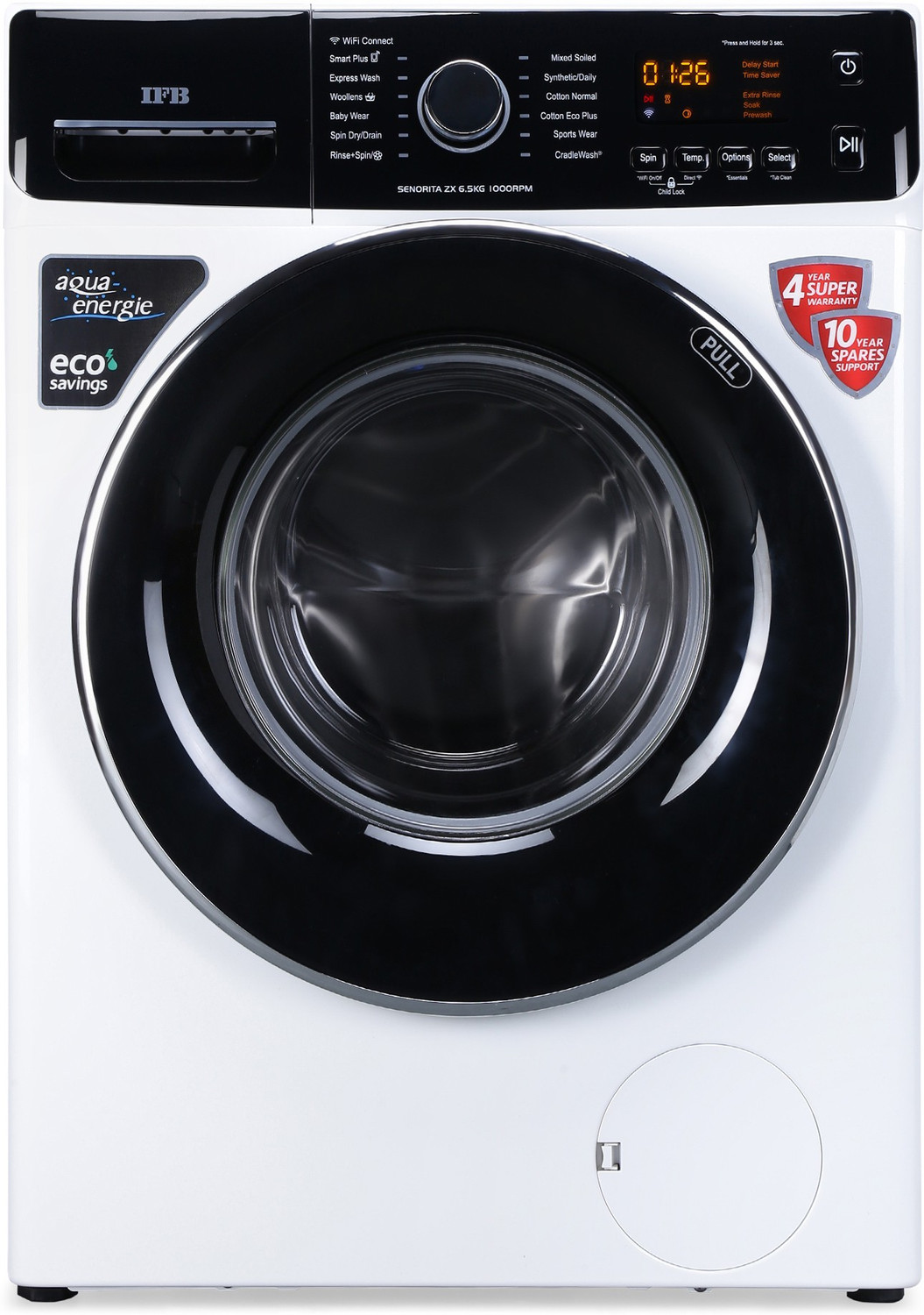 Image of IFB 6.5 kg 5 Star & Voice Enabled, Dual-tone with IMD panel, Anti- Allergen, Fully Automatic Front Load Washing Machine with In-built Heater White
