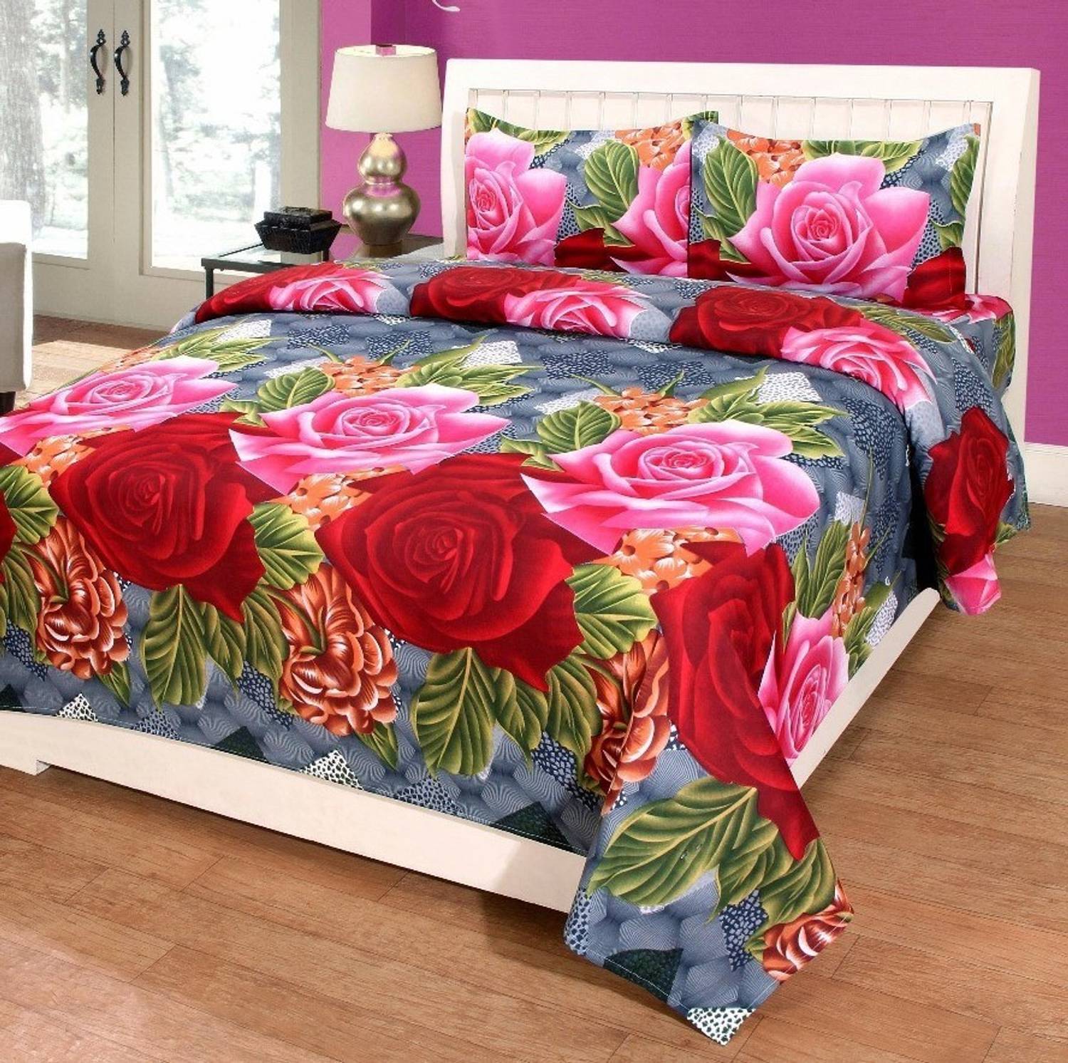 Muskan Collection Polycotton Double Flat 180 TC 3D Printed 1 Beds
