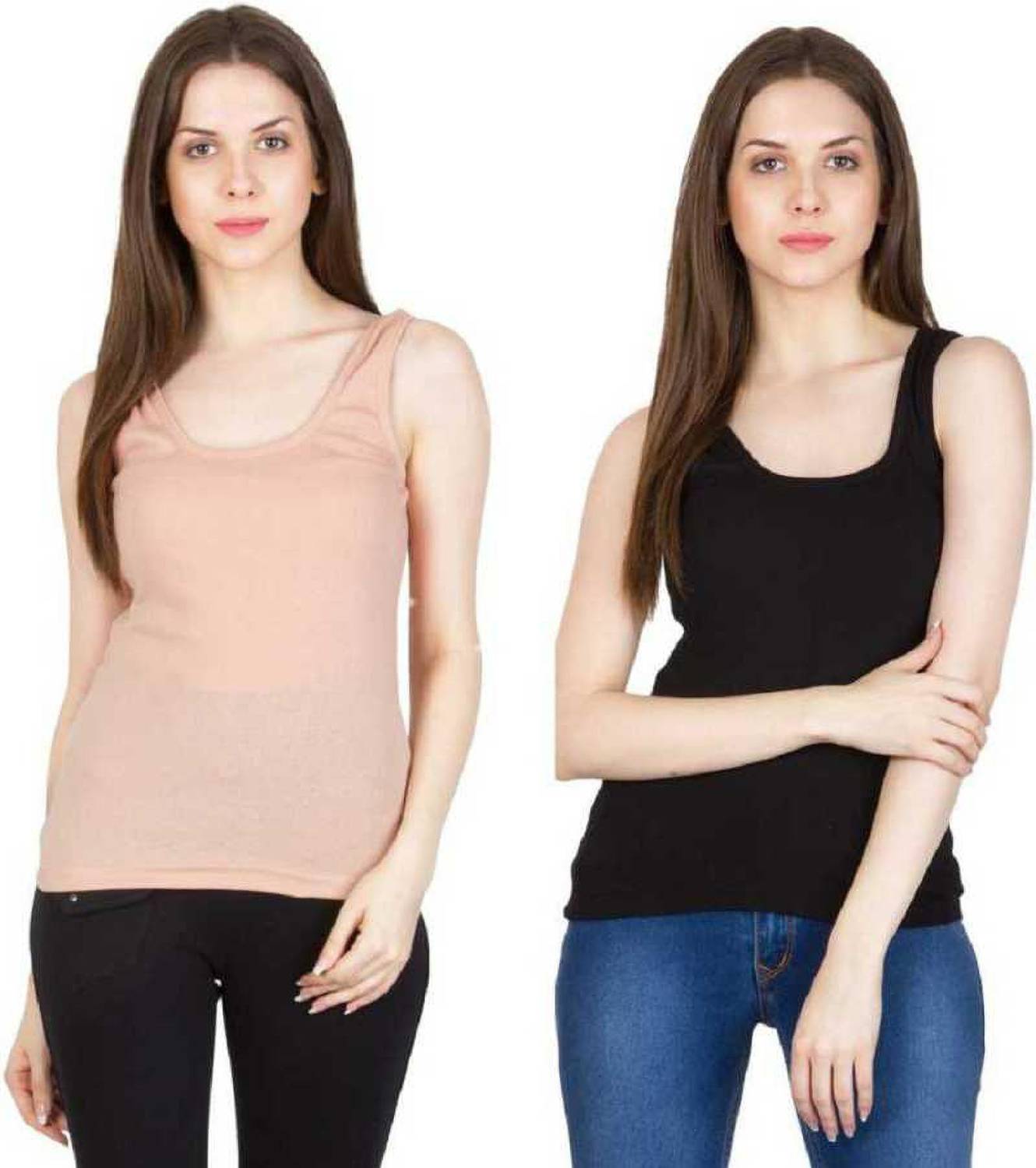 Blossom beauty Casual No Sleeve Solid Women Black, Beige Top