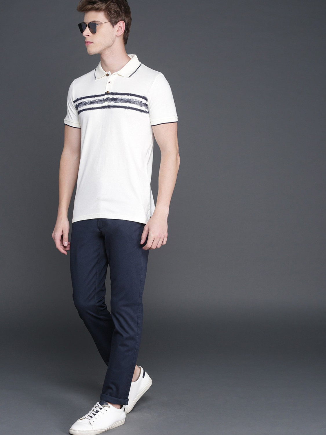 Image of WROGN Slim Fit Men Dark Blue Trousers