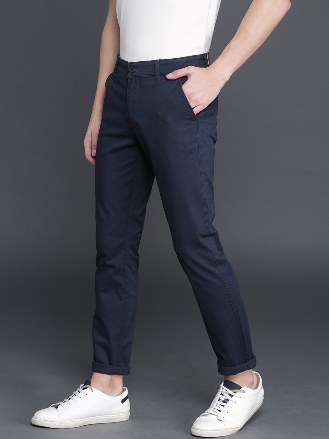 Image of WROGN Slim Fit Men Dark Blue Trousers