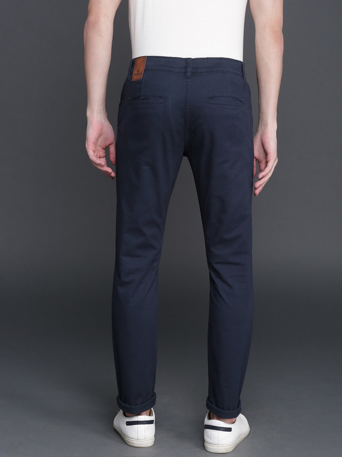Image of WROGN Slim Fit Men Dark Blue Trousers