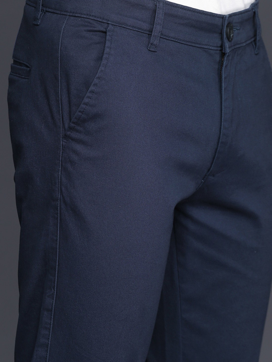 Image of WROGN Slim Fit Men Dark Blue Trousers