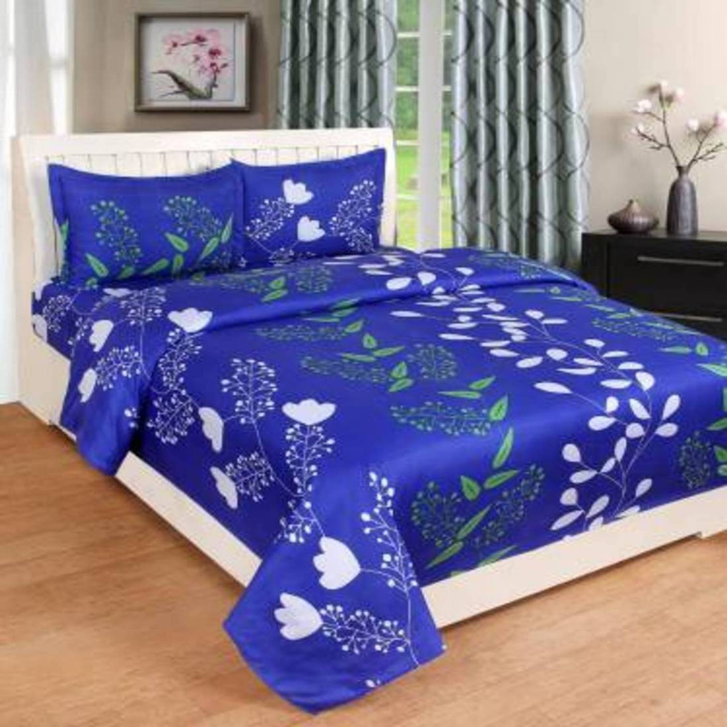 AAKARSH INTERNATIONAL Cotton Double Flat 180 TC 3D Printed 1 Bedsheet with 2 Pillow Covers
