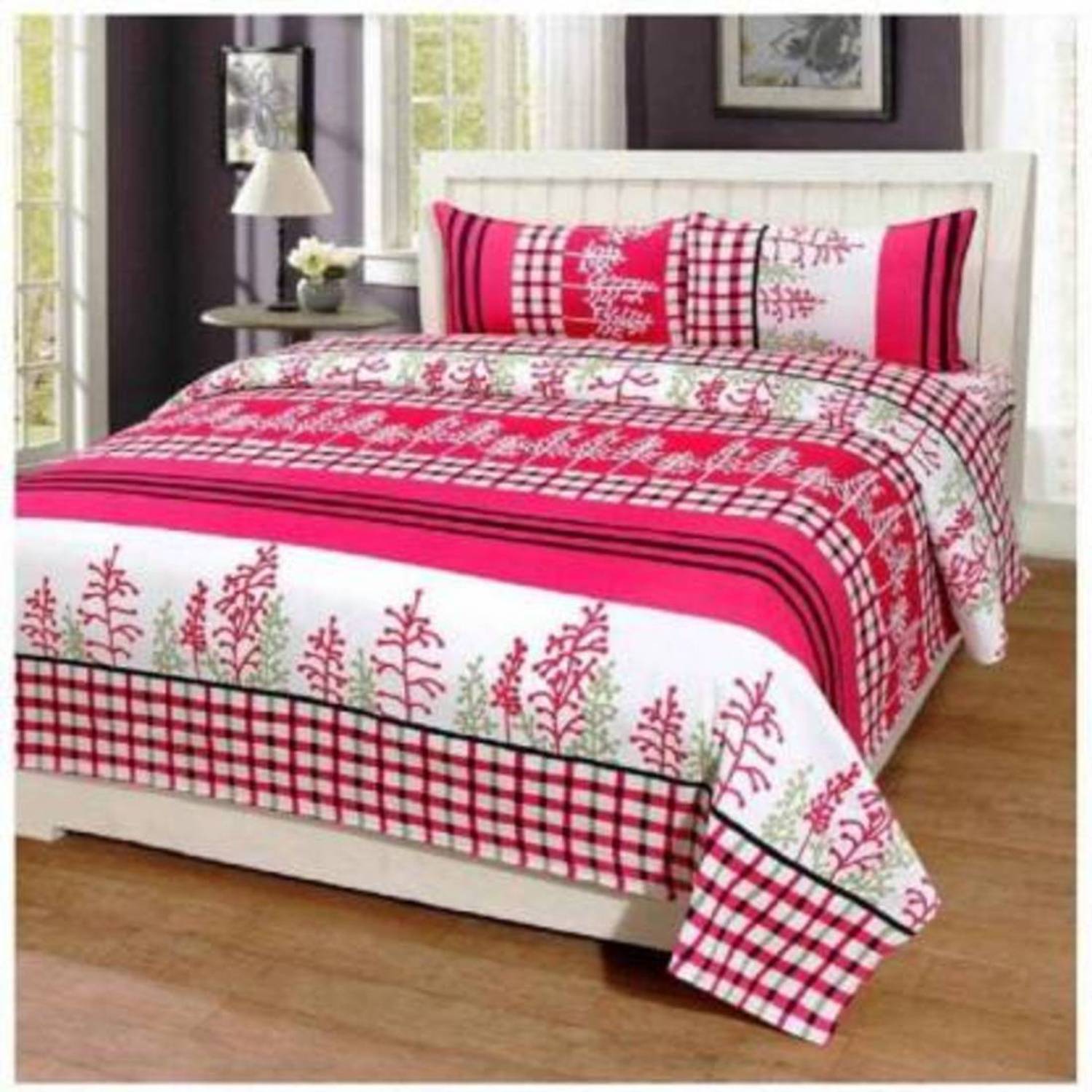 AAKARSH INTERNATIONAL Cotton Double Flat 160 TC Printed 1 Bedsheet with 2 Pillow Covers