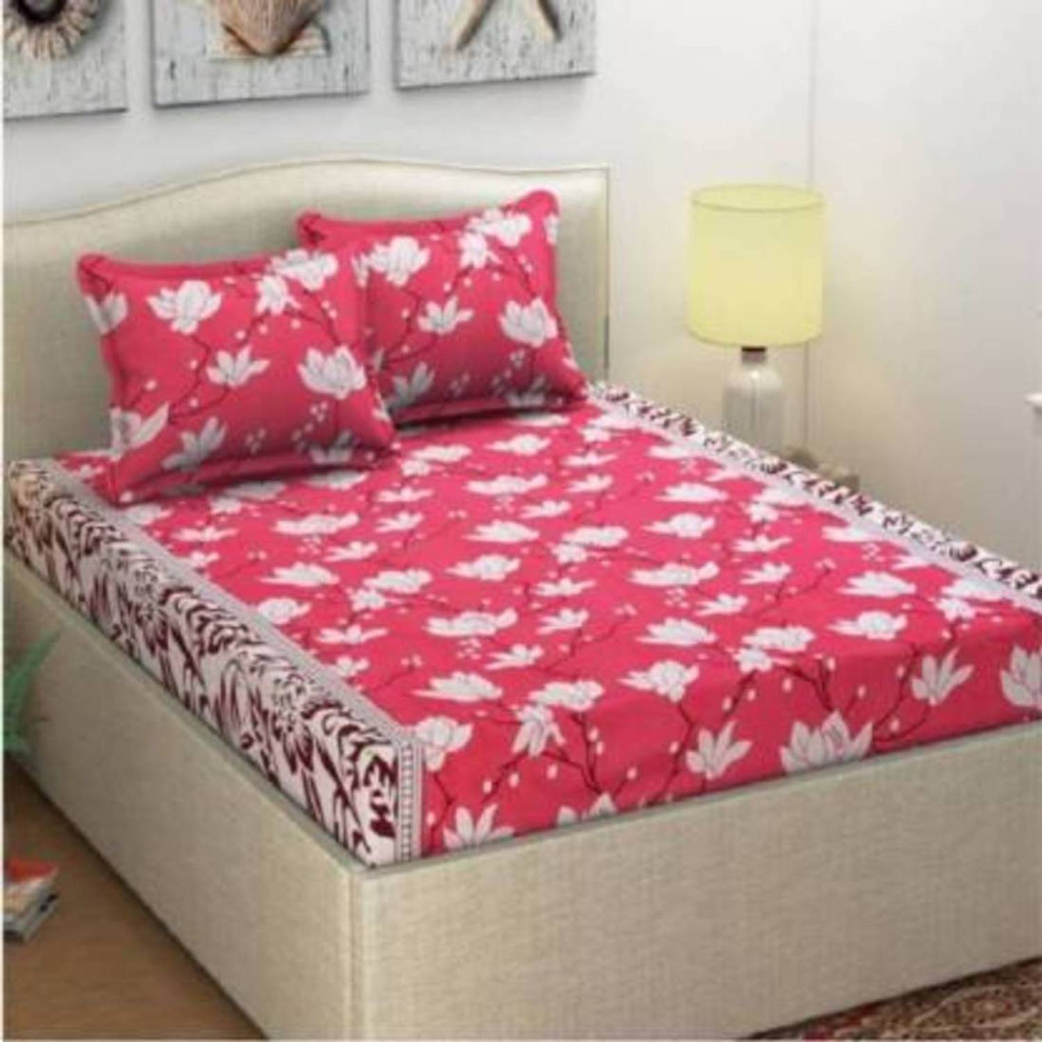 AAKARSH INTERNATIONAL Cotton Double Flat 160 TC Printed 1 Bedsheet with 2 Pillow Covers
