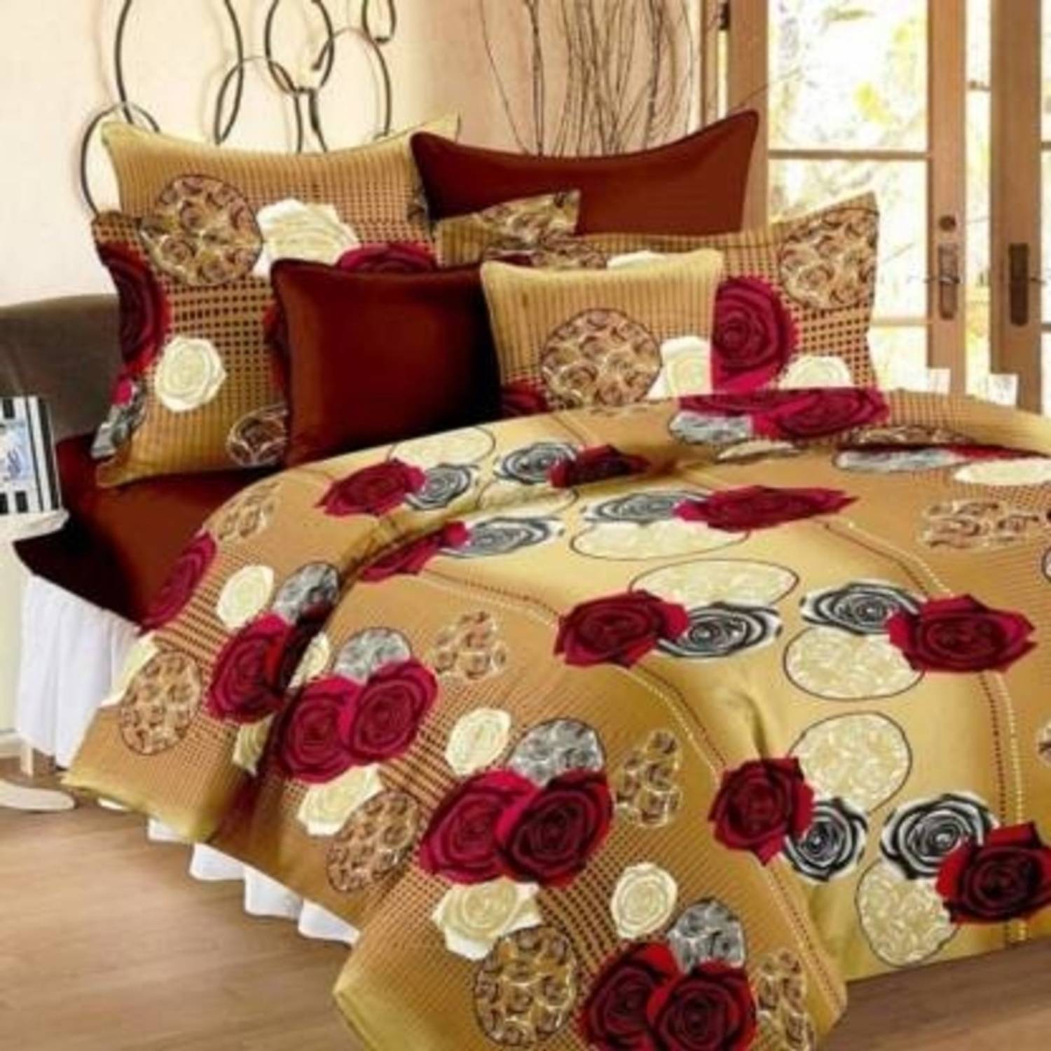 AAKARSH INTERNATIONAL Cotton Double Flat 144 TC Floral 3 Bedsheets with 6 Pillow Covers
