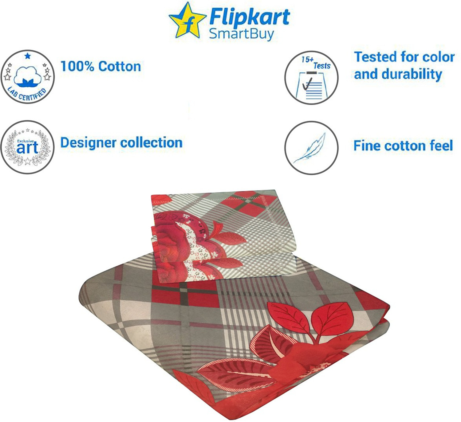 Image of Flipkart SmartBuy Polycotton Double Flat 104 TC Floral 1 Bedsheet with 2 Pillow Covers