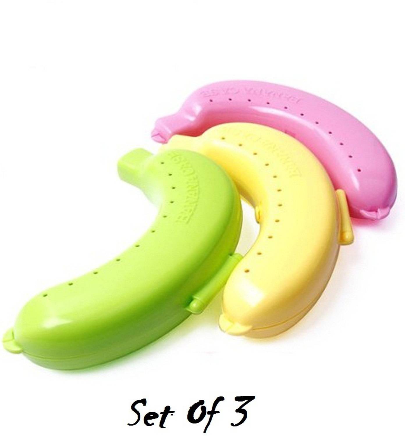 AnEk goods 3 Banana Cases 3 Containers Plastic Office Lunch Box