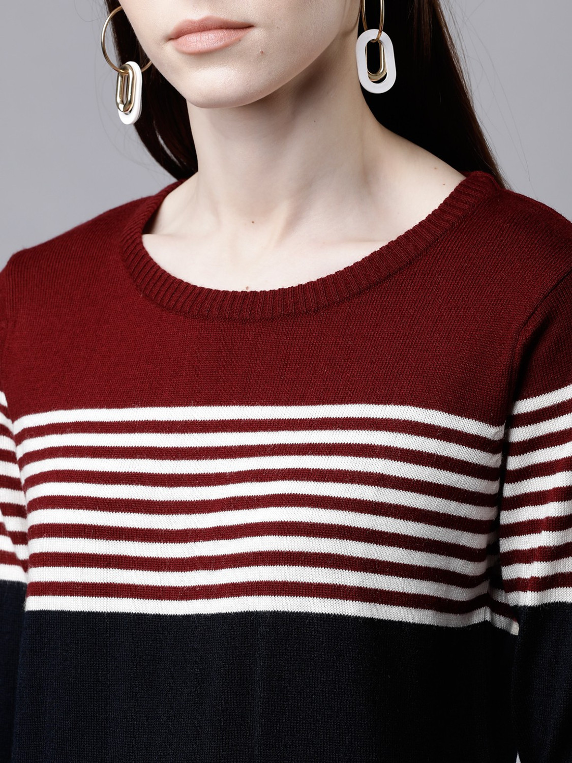Image of Tokyo Talkies Women Woven Round Neck Black Sweater