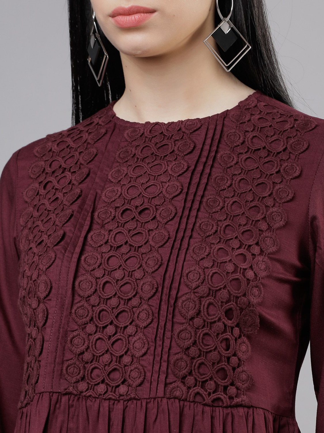 Image of Tokyo Talkies Casual 3 /4 Sleeve Solid Women Maroon Top