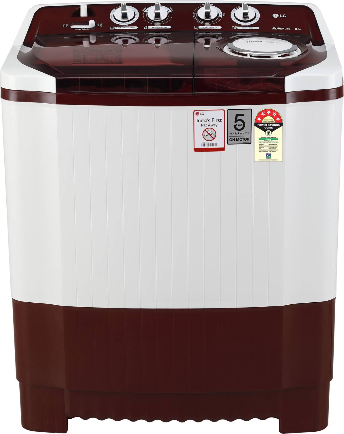 LG 8 kg 5 Star Rating Semi Automatic Top Load Red (P8035SRMZ)