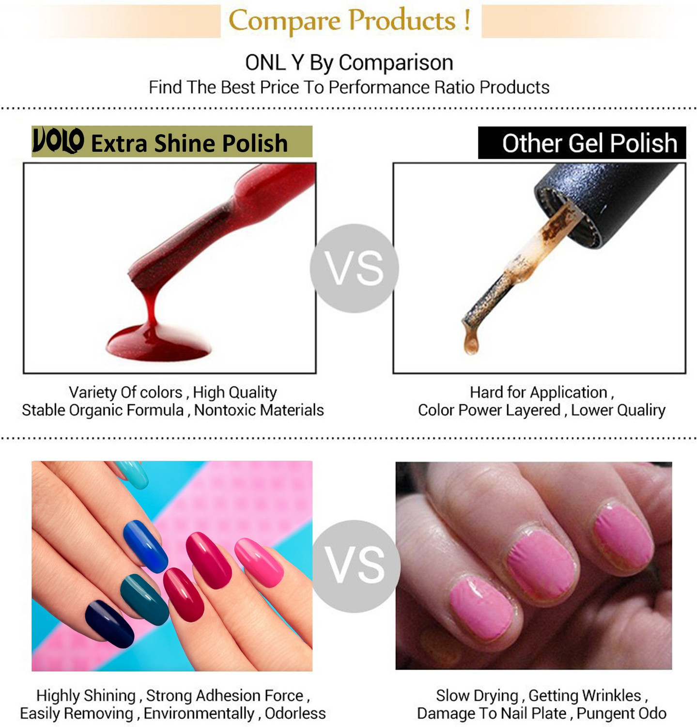 Image of Volo High-Shine Long Lasting Non Toxic Professional Nail Polish Set of 8 Combo-No-42 Light Wine, Red, Coral Compass, Peach Crush, Passion Pink, Light Pink, Light Purple