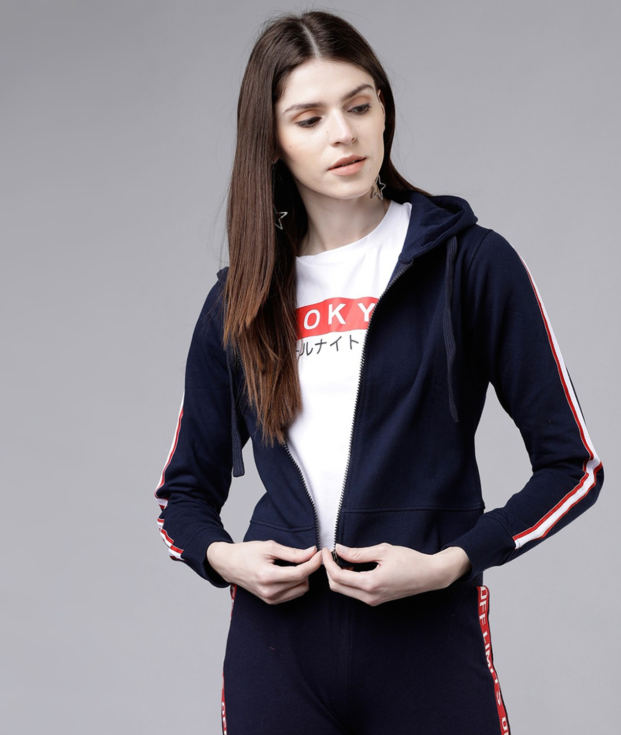 Image of Tokyo Talkies Women Full Sleeve Solid Hooded Sweatshirt
