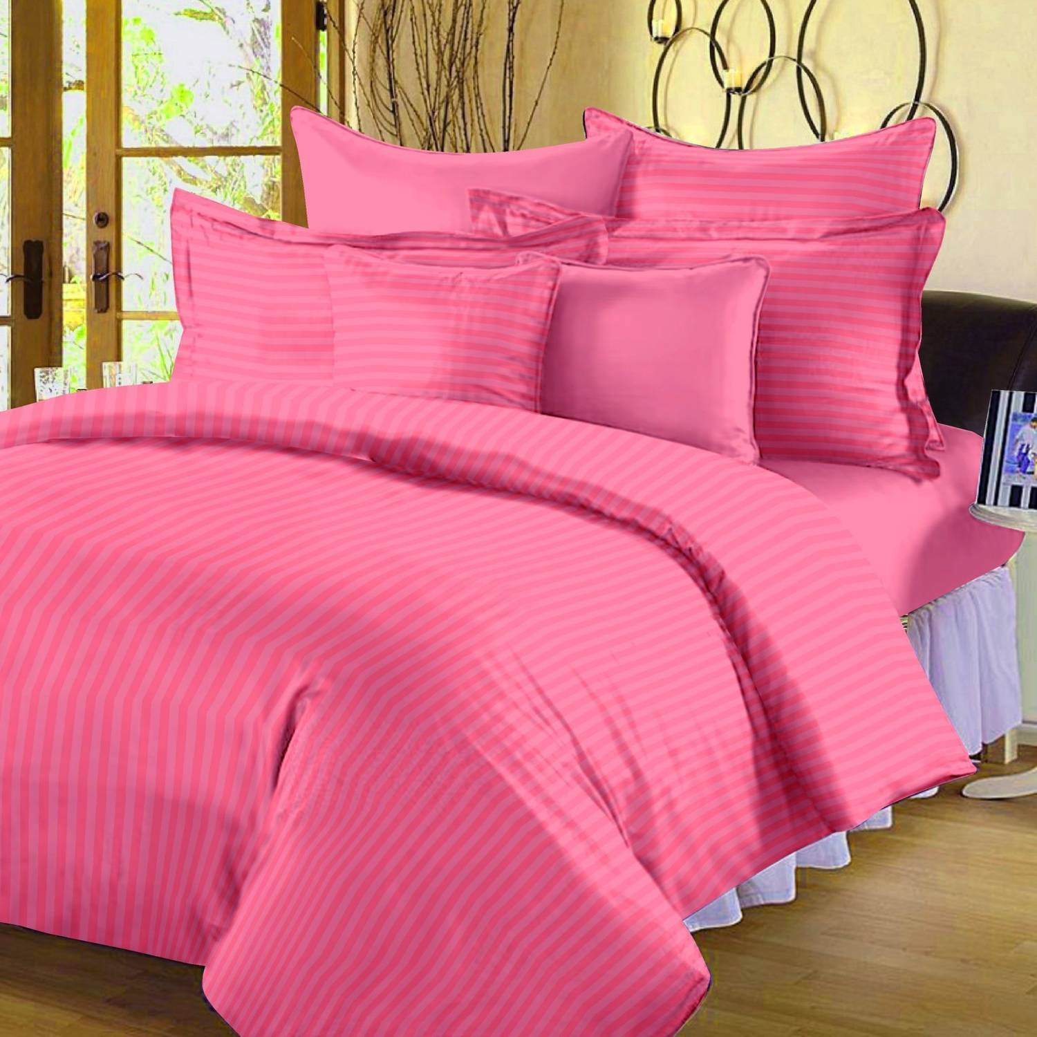 Jinaya's Cotton King Flat 302 TC Striped 1 Bedsheet with 2 Pillow