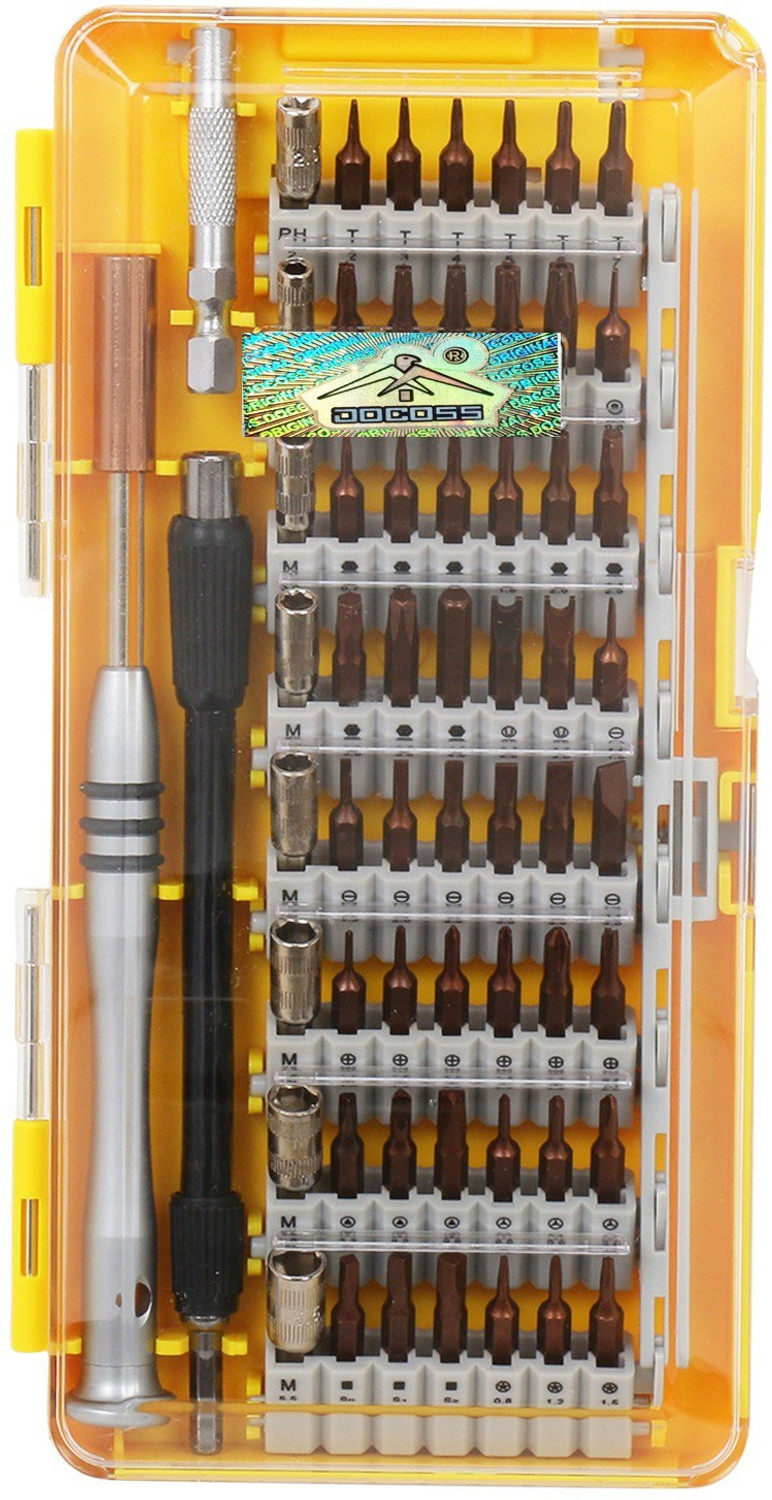 Image of DOCOSS 60 in 1 Precision Magnetic Screwdriver Set Kit 56 S2 Steel Bits for Mobile Phone,Laptop,PC,Tablet, & Household Repair Precision Screwdriver Set (Pack of 60)