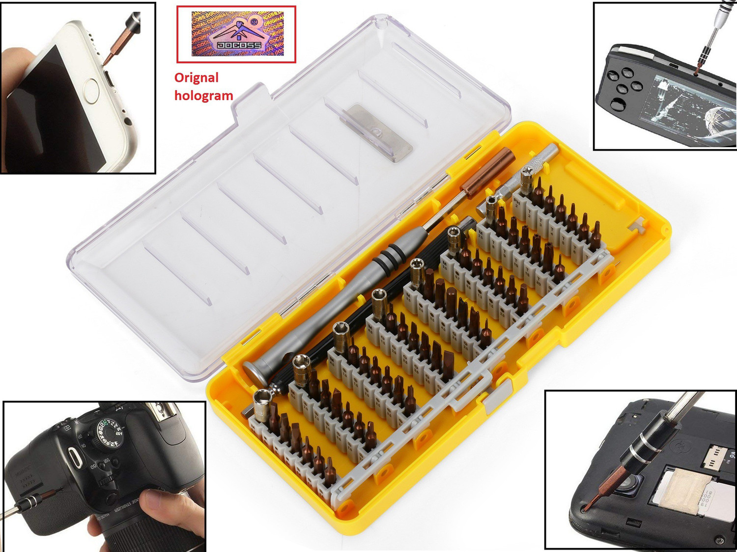 Image of DOCOSS 60 in 1 Precision Magnetic Screwdriver Set Kit 56 S2 Steel Bits for Mobile Phone,Laptop,PC,Tablet, & Household Repair Precision Screwdriver Set (Pack of 60)