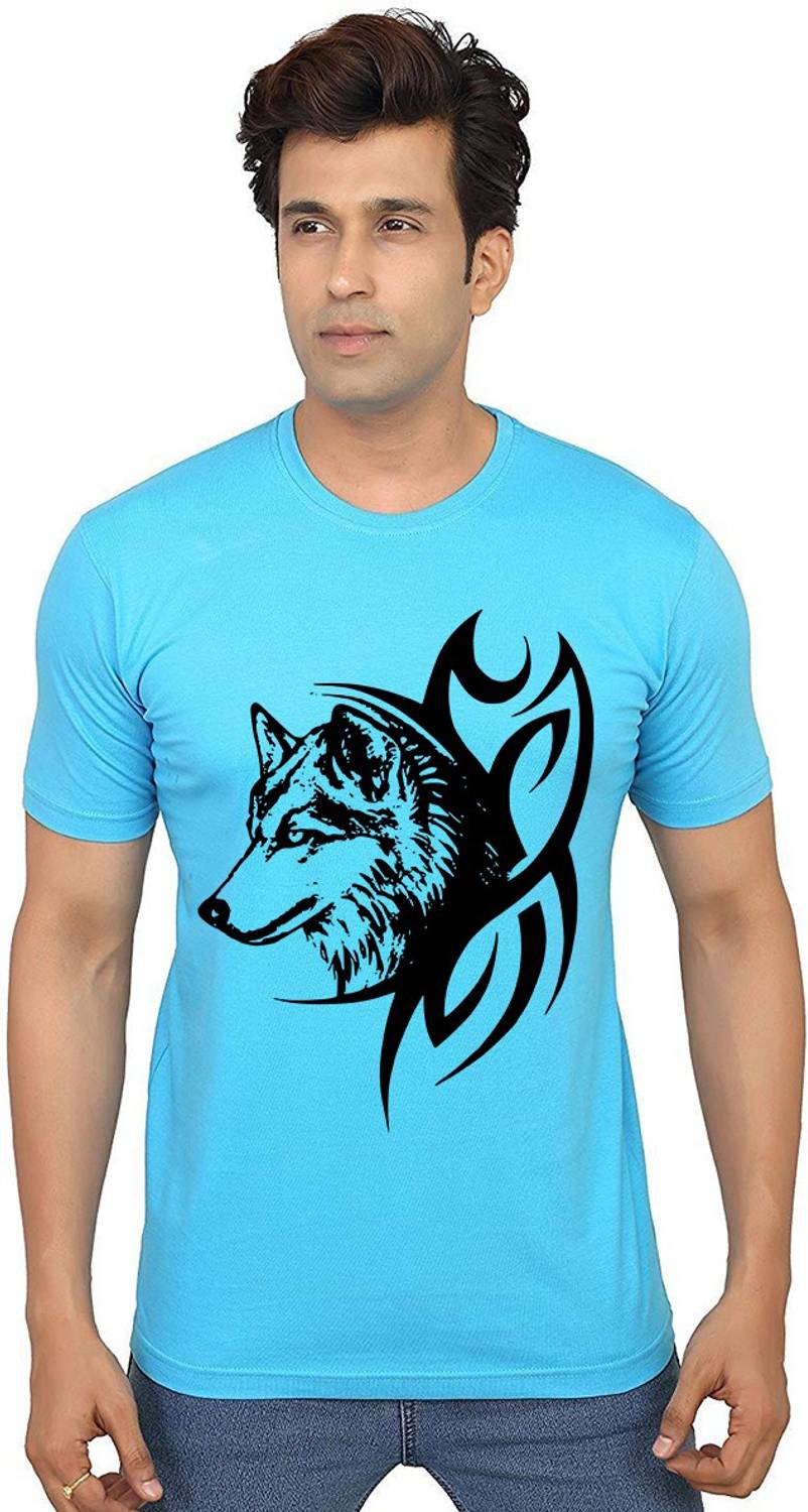 Aseria Printed Men Round Neck Light Blue T-Shirt
